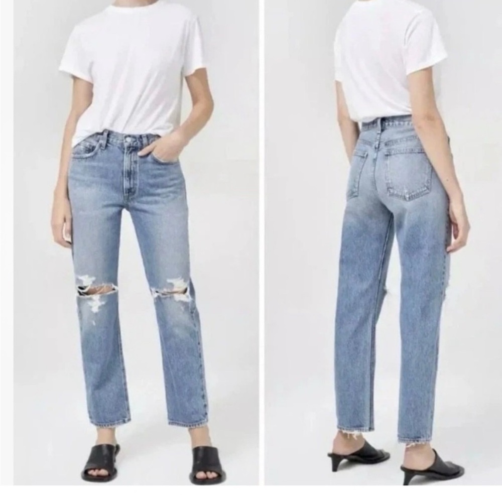 🕶️AGOLDE Mia Mid Rise Straight Leg Distressed Ankle Denim Jeans 32